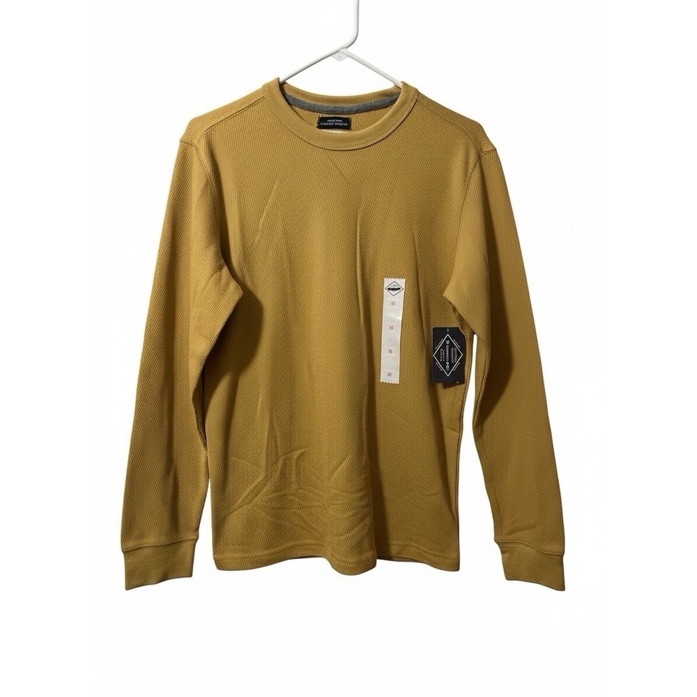 St Johns Bay Mens Pullover Size M Honey Mustard Thermal Crew Neck Waffle Knit